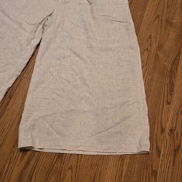 Youga Wide Leg Ankle Pants Cream Beach Casual Classic Boho Linen Cotton XL New - Picture 5 of 16